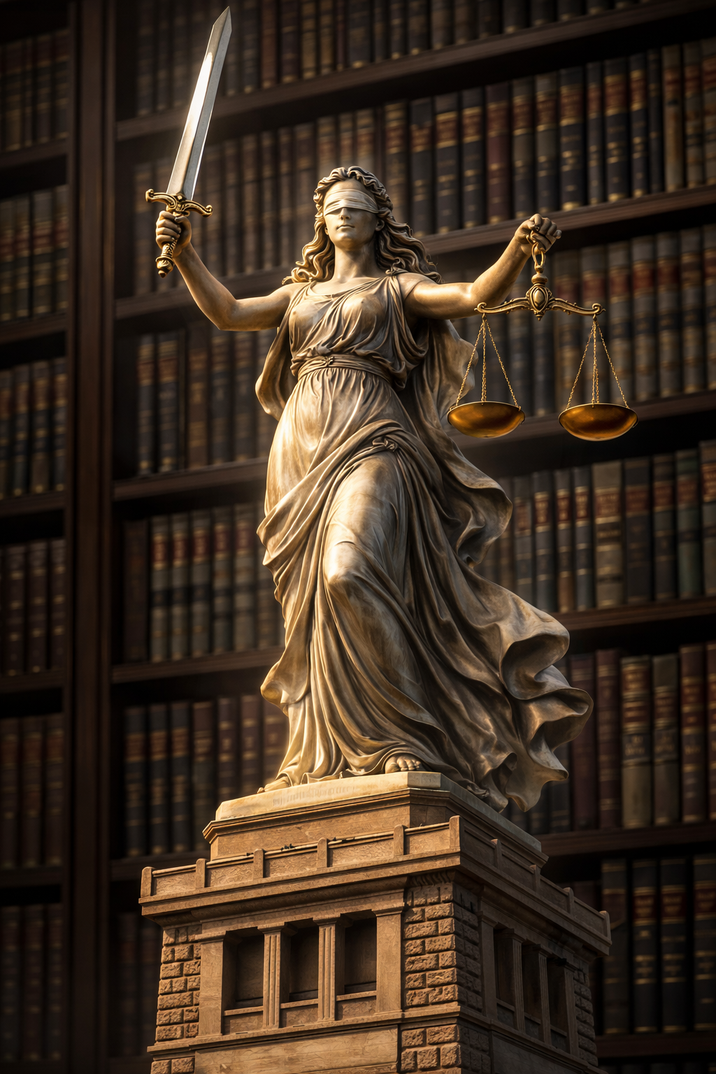 Lady Justice with law books background